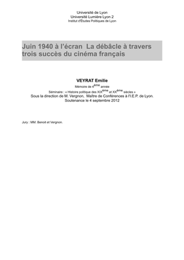 Juin 1940 À L'écran La Débâcle À Travers Trois Succès Du Cinéma