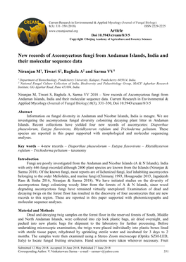 New Records of Ascomycetous Fungi from Andaman Islands, India and Their Molecular Sequence Data