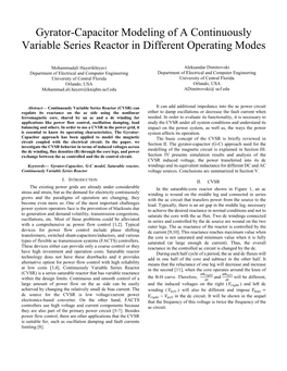 Gyrator-Capacitor Modeling of a Continuously Variable Series Reactor in Different Operating Modes