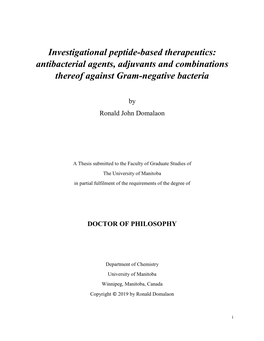 Investigational Peptide-Based Therapeutics: Antibacterial Agents, Adjuvants and Combinations Thereof Against Gram-Negative Bacteria