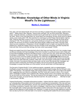 The Window: Knowledge of Other Minds in Virginia Woolf's to the Lighthouse *