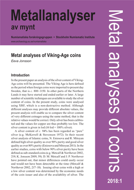 Metal Analyses of Coins Metallanalyser Av Mynt