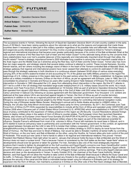 Operation Decisive Storm Artical Name : Thwarting Iran's Maritime