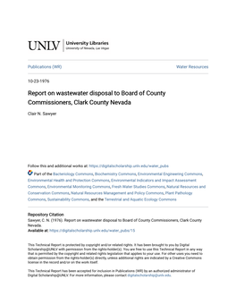 Report on Wastewater Disposal to Board of County Commissioners, Clark County Nevada