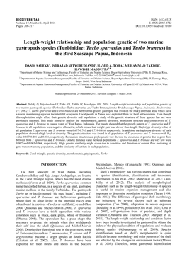 Turbinidae: Turbo Sparverius and Turbo Bruneus) in the Bird Seascape Papua, Indonesia