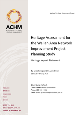 Heritage Assessment for the Wallan Area Network Improvement Project Planning Study