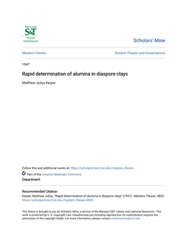 Rapid Determination of Alumina in Diaspore Clays