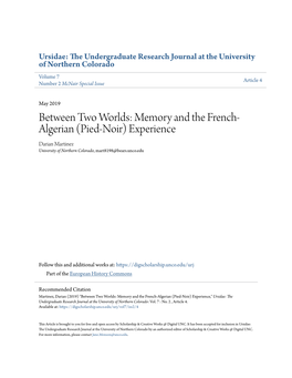 Between Two Worlds: Memory and the French-Algerian (Pied-Noir) Experience,