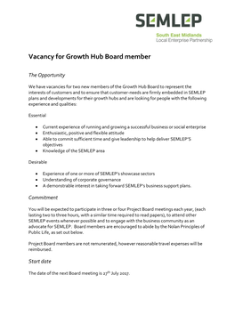 Vacancy for Growth Hub Board Member