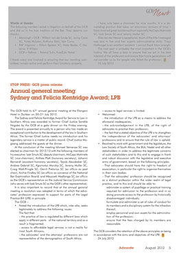 Annual General Meeting Sydney and Felicia Kentridge Award; LPB