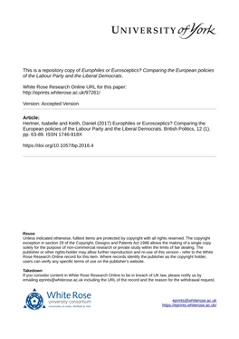 Europhiles Or Eurosceptics? Comparing the European Policies of the Labour Party and the Liberal Democrats