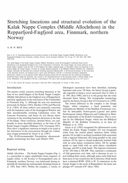 Stretching Lineations and Structural Evolution of the Kalak Nappe Complex (Middle Allochthon) in the Repparfjord-Fægfjord Area, Finnmark, Northern Norway