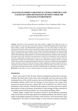 Analysis of Tarim River Basin's Runoff Variation Characteristics and Cause