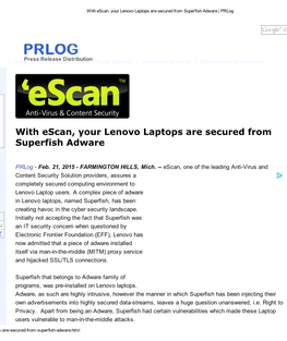 With Escan, Your Lenovo Laptops Are Secured from Superfish Adware | Prlog