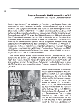 22 Regers Gesang Der Verklärten Endlich Auf CD CD-Box Mit Max