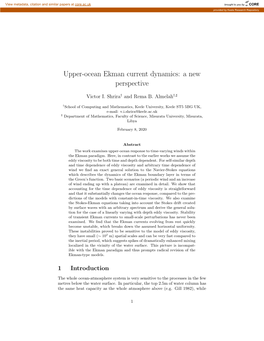 Upper-Ocean Ekman Current Dynamics: a New Perspective