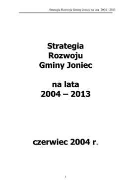 Strategia Rozwoju Gminy Joniec Na Lata 2004 - 2013