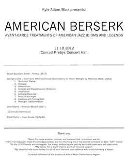 American Berserk Avant-Garde Treatments of American Jazz Idioms and Legends