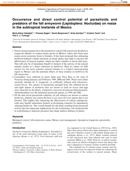 Occurrence and Direct Control Potential of Parasitoids and Predators of the Fall Armyworm (Lepidoptera: Noctuidae) on Maize in the Subtropical Lowlands of Mexico