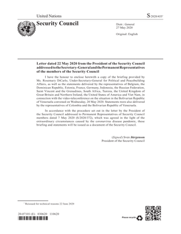 Letter Dated 22 May 2020 from the President of the Security Council Addressed to the Secretary-General and the Permanent Represe