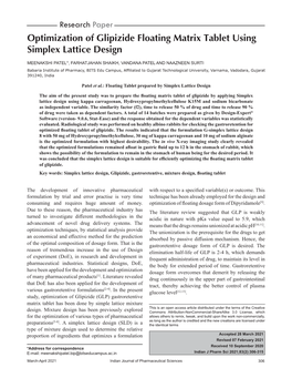 Optimization of Glipizide Floating Matrix Tablet Using Simplex Lattice Design