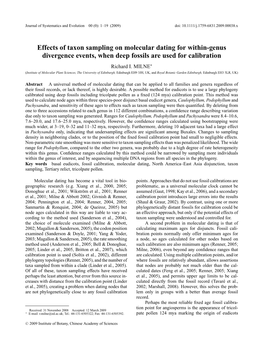 Effects of Taxon Sampling on Molecular Dating for Within-Genus Divergence Events, When Deep Fossils Are Used for Calibration Richard I