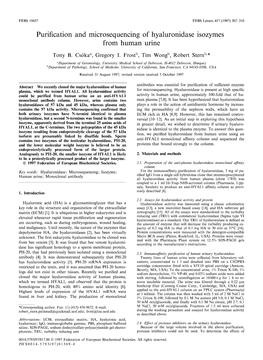 Purification and Microsequencing of Hyaluronidase Isozymes From