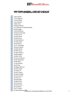 1997 Topps Baseball Card Set Checklist