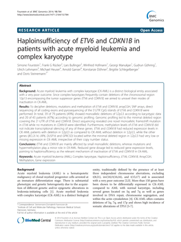 Haploinsufficiency of ETV6 and CDKN1B in Patients with Acute Myeloid Leukemia and Complex Karyotype