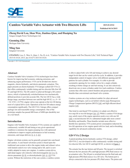 Camless Variable Valve Actuator with Two Discrete Lifts 2015-01-0324 Published 04/14/2015