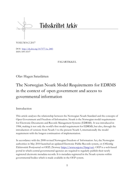 The Norwegian Noark Model Requirements for EDRMS in the Context of Open Government and Access to Governmental Information