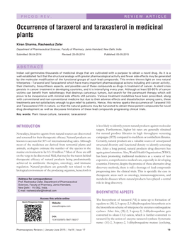 Occurrence of Taraxerol and Taraxasterol in Medicinal Plants