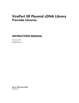 Manual: Viraport XR Plasmid Cdna Library, Premade Libraries