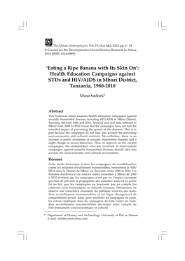 Health Education Campaigns Against Stds and HIV/AIDS in Mbozi District, Tanzania, 1980-2010