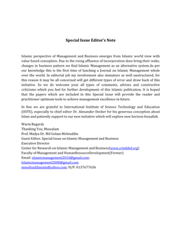 Special Issue Editor's Note