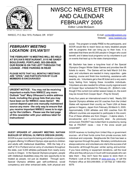 NWSCC NEWSLETTER and CALENDAR FEBRUARY 2005 Editor: Linda Mcgavin