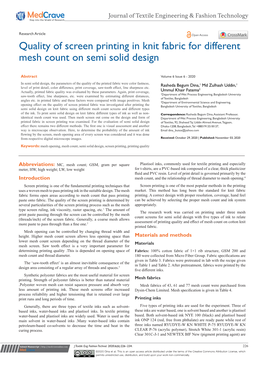 Quality of Screen Printing in Knit Fabric for Different Mesh Count on Semi Solid Design