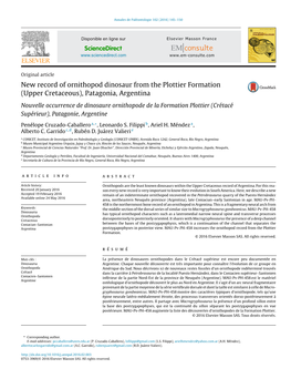 New Record of Ornithopod Dinosaur from the Plottier Formation (Upper