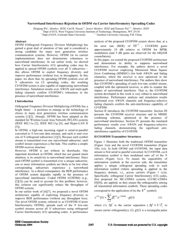 Narrowband Interference Rejection in OFDM Via Carrier Interferometry Spreading Codes Zhiqiang Wu+, Member, IEEE, Carl R