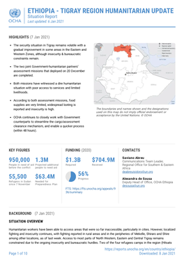 ETHIOPIA - TIGRAY REGION HUMANITARIAN UPDATE Situation Report Last Updated: 6 Jan 2021