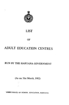 List of Adult Education Centres Run by The