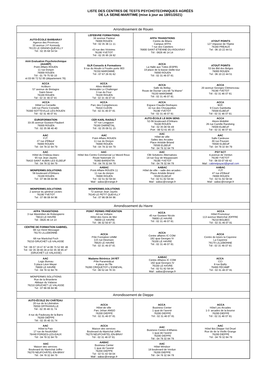 LISTE DES CENTRES DE TESTS PSYCHOTECHNIQUES AGRÉÉS DE LA SEINE-MARITIME (Mise À Jour Au 18/01/2021)