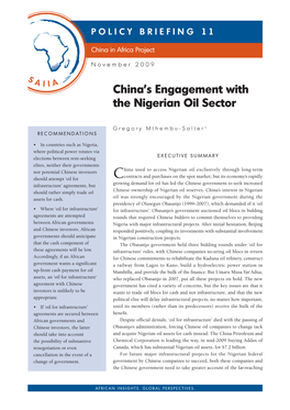 China's Engagement with the Nigerian Oil Sector