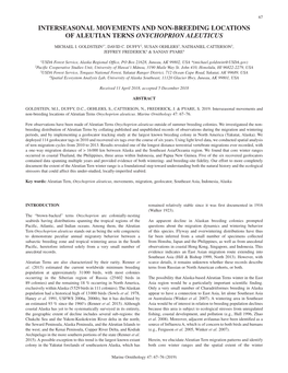 Interseasonal Movements and Non-Breeding Locations of Aleutian Terns 67 INTERSEASONAL MOVEMENTS and NON-BREEDING LOCATIONS of ALEUTIAN TERNS ONYCHOPRION ALEUTICUS