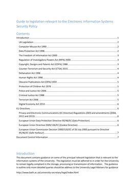 Guide to Legislation Relevant to the Electronic Information Systems Security Policy