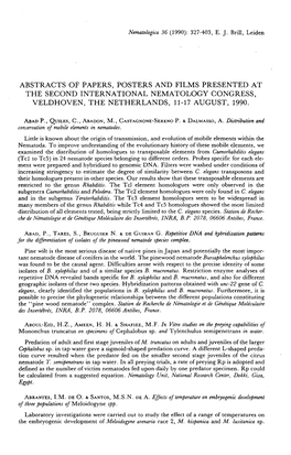 Abstracts of Papers, Posters and Films Presented at the Second International Nematology Congress, Veldhoven, the Netherlands, 11-17 August, 1990