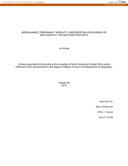 DİRENHAMİLE: PREGNANCY, MORALITY, and RESISTING DISCOURSES of SECLUSION at the GEZİ PARK PROTESTS Jim Kuras a Thesis Submitt