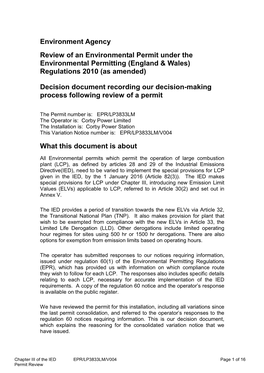 Decision Document Recording Our Decision-Making Process Following Review of a Permit