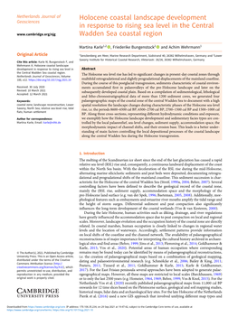 Holocene Coastal Landscape Development in Response to Rising Sea Level in Abstract the Central Wadden Sea Coastal Region