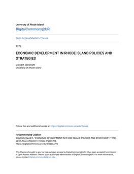 Economic Development in Rhode Island Policies and Strategies